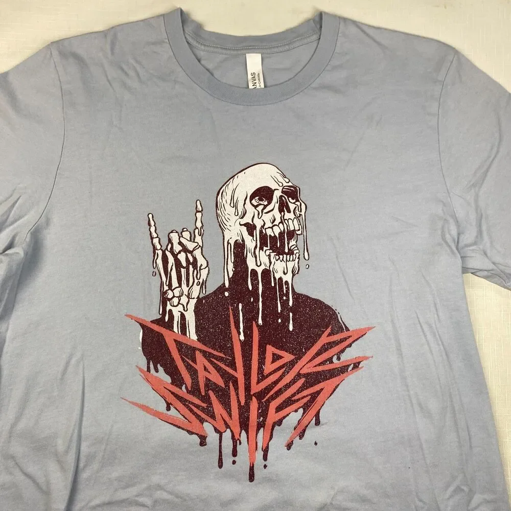Taylor Swift METAL SKULL Light Blue Tshirt! Concert Tour Retro Merch Sz Large - Picture 2 of 13